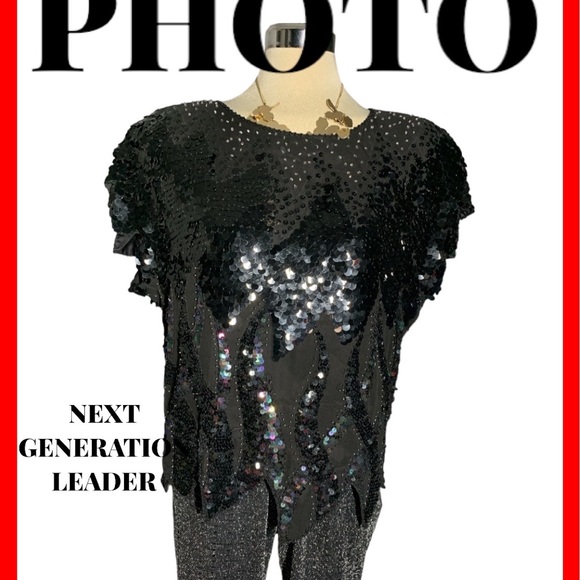 ADINA FASHIONS Gorgeous Elegant Black Embedded Sequins and Beads Top Size M - Picture 3 of 15